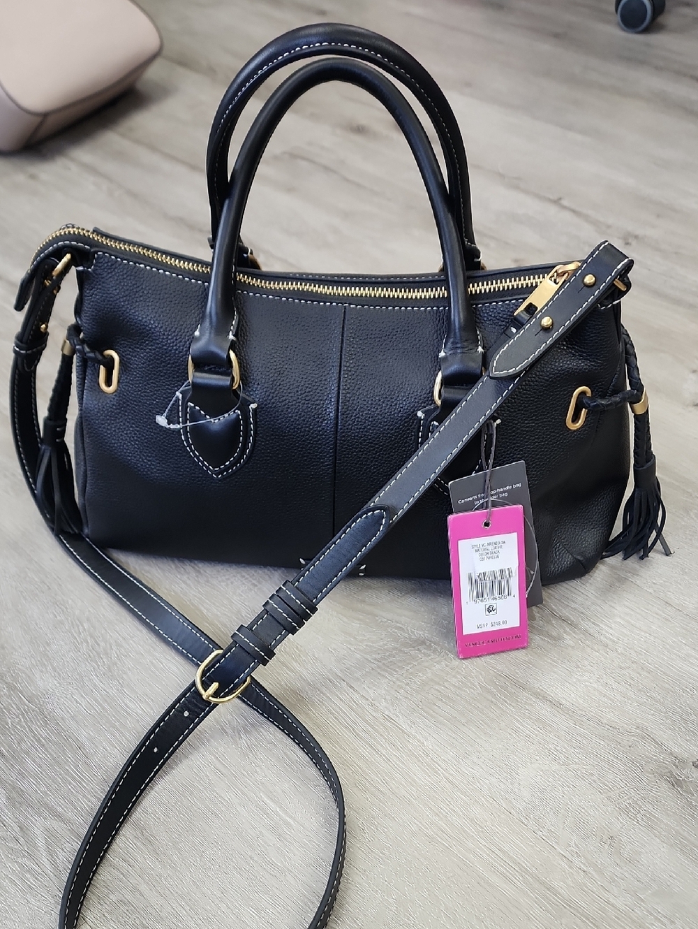 Vince Camuto Black Leather Satchel with Gold Hardware